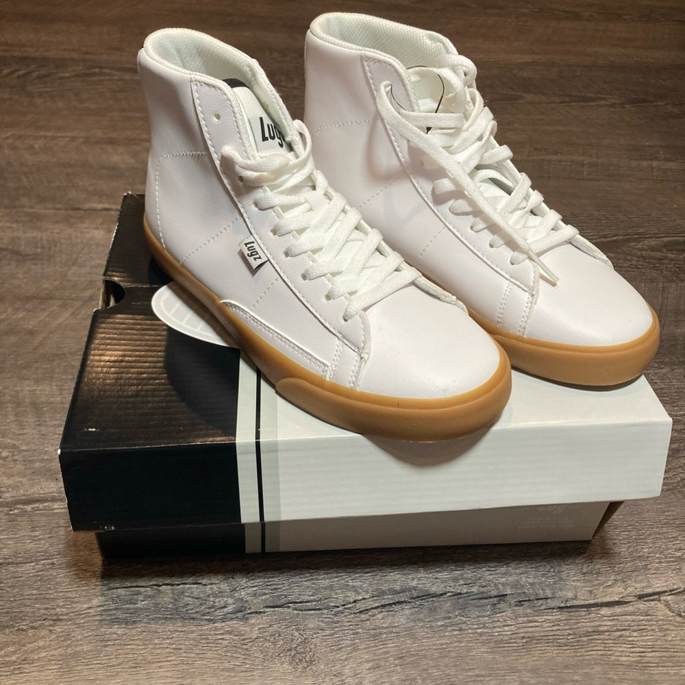 Lugz White Cinch Faux Leather Gum Bottom High-Top Sneakers Size 5 New w/ box